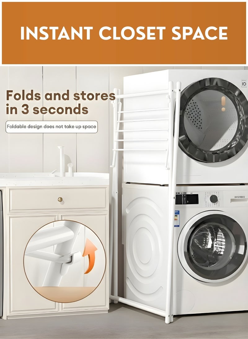 JUNI Foldable Clothes Drying Stand Heavy Duty Metal Garment Rack with Shoe Shelf, Portable Clothing Rack Stand for Bedroom & Laundry, Space-Saving, Clothes Hanger Stand Drying Rack - Image 4